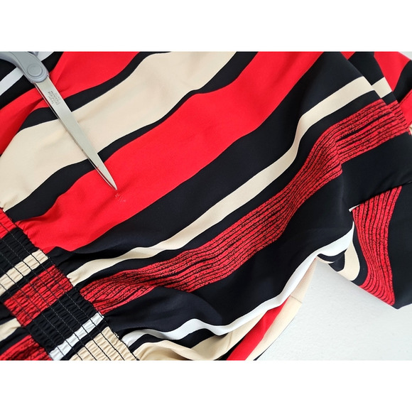 Millenium~Size XL~Red/Multicolor Striped Short Sleeve Button Dress Elastic Waist - Picture 13 of 13